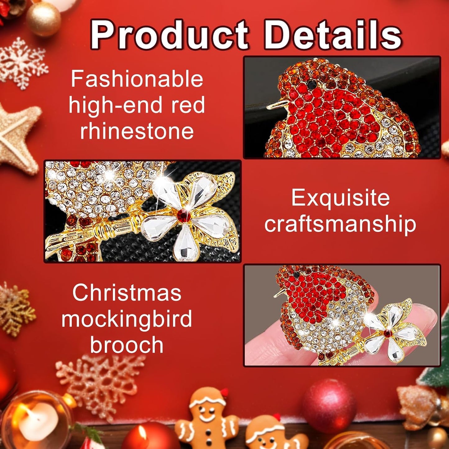 2 Pcs Christmas Brooches,Christmas Jewellery Lapel Decoration with Robin and Snowman Elegant for Women,Xmas Pin Badges with Rhinestone Crystal as Ornaments Gift for Xmas Theme Pary