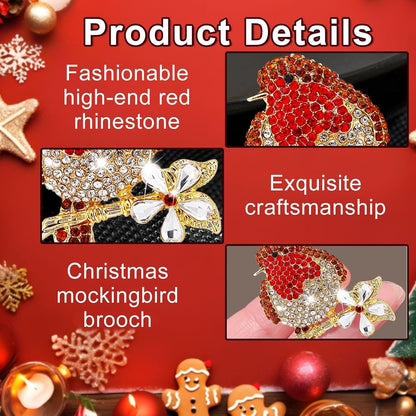 2 Pcs Christmas Brooches,Christmas Jewellery Lapel Decoration with Robin and Snowman Elegant for Women,Xmas Pin Badges with Rhinestone Crystal as Ornaments Gift for Xmas Theme Pary