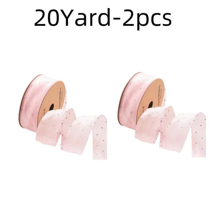 20Yards 4CM Silver Dots Organza Gauze Packaging Ribbon Tape Flower Gift Box Wrap Bow DIY Wedding Christmas Party Decoration