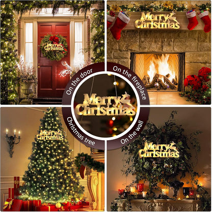 Merry Christmas Sign Lighted for Wreath LED Hanging Window Decorative Light Glowing Letter Sign Light up Board for Xmas Tree Wall Door Fireplace Indoor Outdoor, 2 Modes