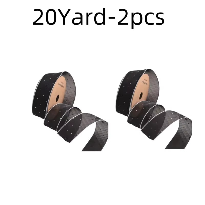 20Yards 4CM Silver Dots Organza Gauze Packaging Ribbon Tape Flower Gift Box Wrap Bow DIY Wedding Christmas Party Decoration