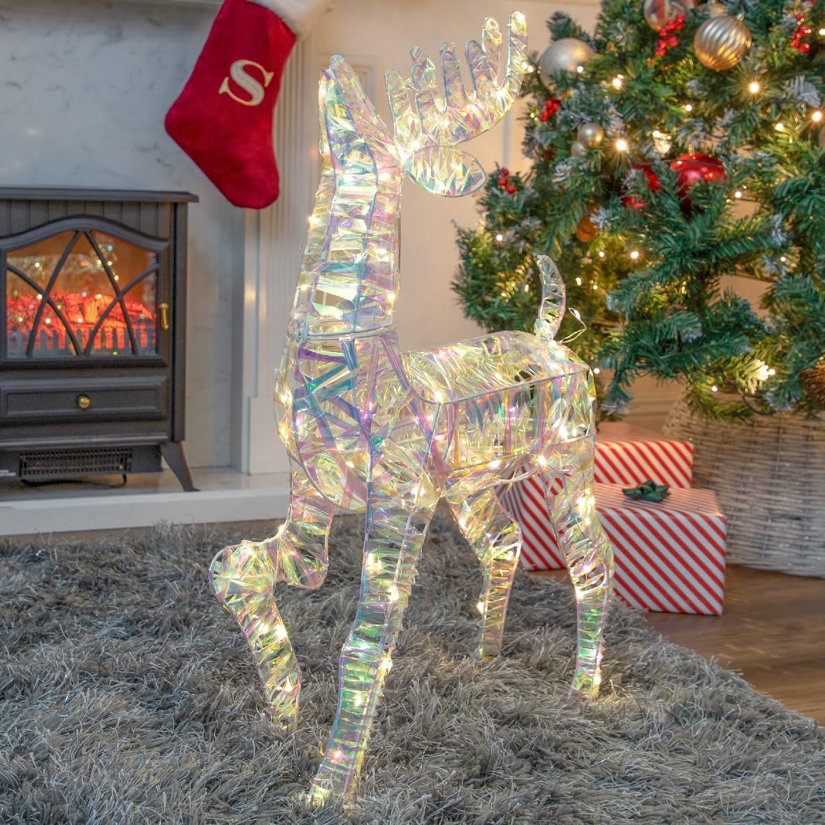 Iridescent Light up Reindeer/Bright White Christmas Lights/Indoors & Outdoors Suitable/Automatic 6 Hour Timer (75Cm)