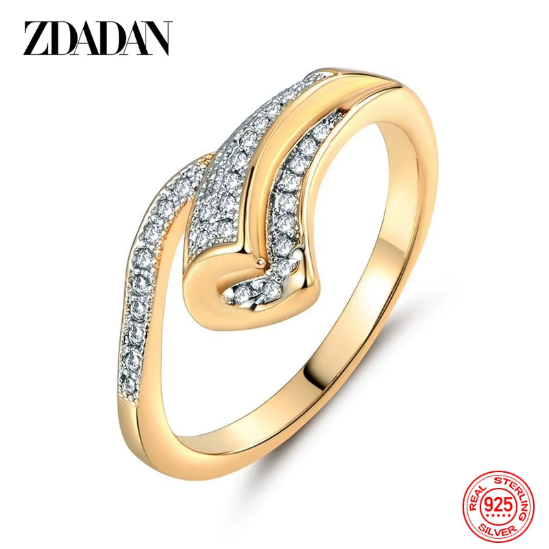 925 Sterling Silver 18K Gold Zircon Rings for Women Fashion Jewelry