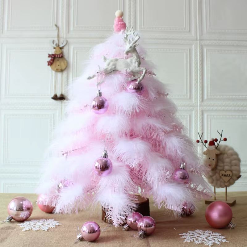 Pink Christmas Tree Package 45Cm/60Cm Mini Feather Christmas Tree Tabletop Ornament Christmas Ornament