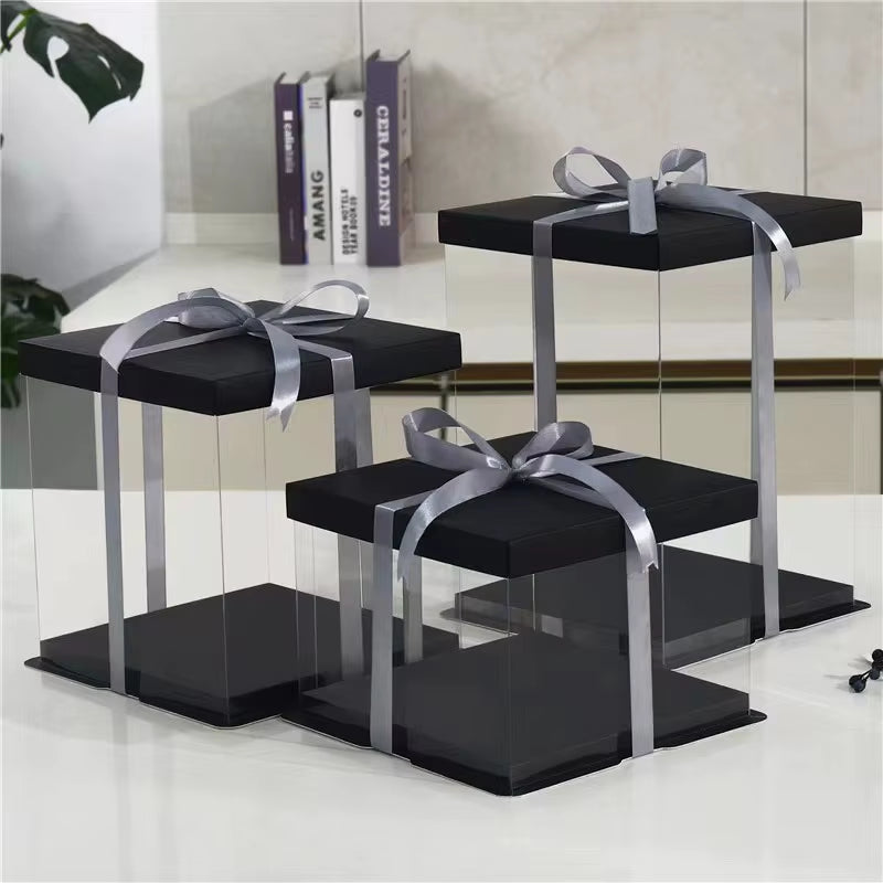 Transparent Birthday Cake Box Clear Gift Box Bakery Wrapping Boxes Cake Dessert Storage Boxes Wedding Party Present Case