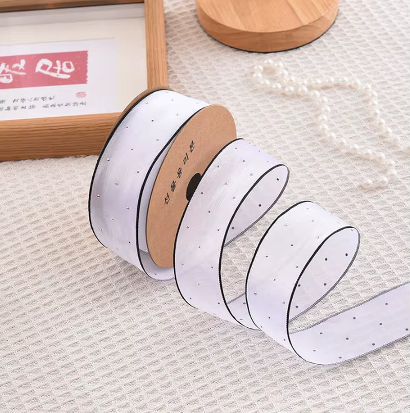 20Yards 4CM Silver Dots Organza Gauze Packaging Ribbon Tape Flower Gift Box Wrap Bow DIY Wedding Christmas Party Decoration