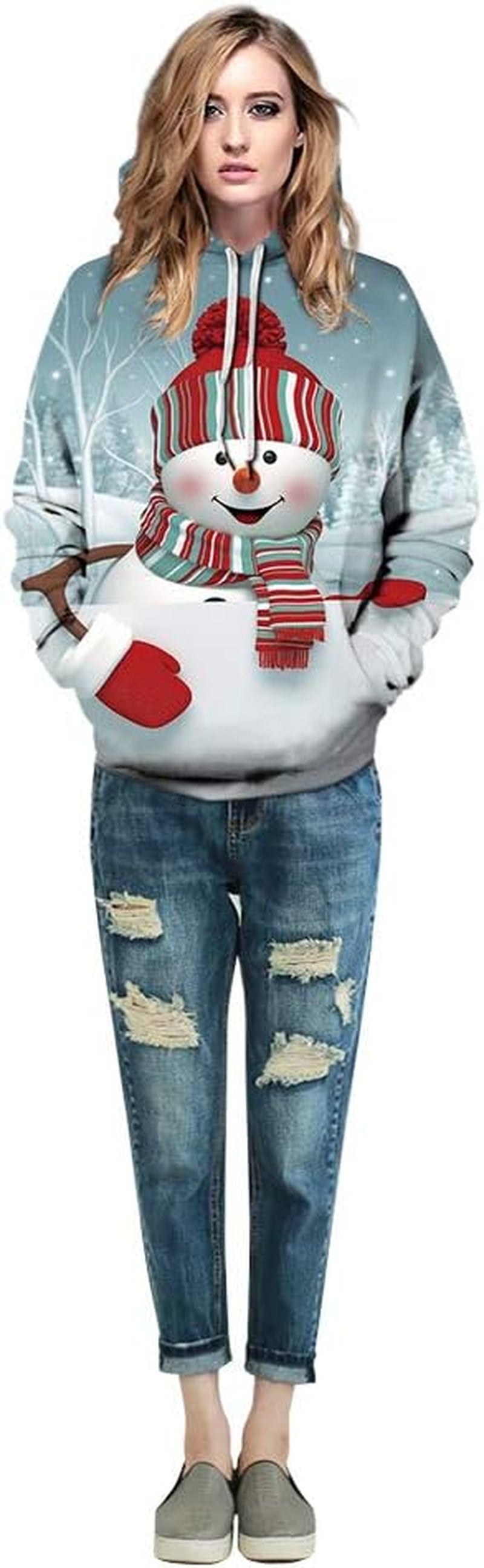 Unisex 3D Printed Casual Christmas Jumpers 3D Graphic Pullover Ugly Funny Xmas Long Sleeve Hoodies or Crewneck Sweatshirts for Men Women Boys Girls Family Winter and Holiday Parties