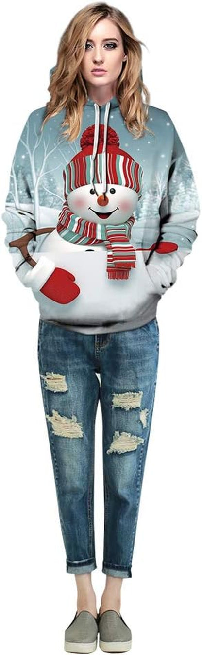 Unisex 3D Printed Casual Christmas Jumpers 3D Graphic Pullover Ugly Funny Xmas Long Sleeve Hoodies or Crewneck Sweatshirts for Men Women Boys Girls Family Winter and Holiday Parties