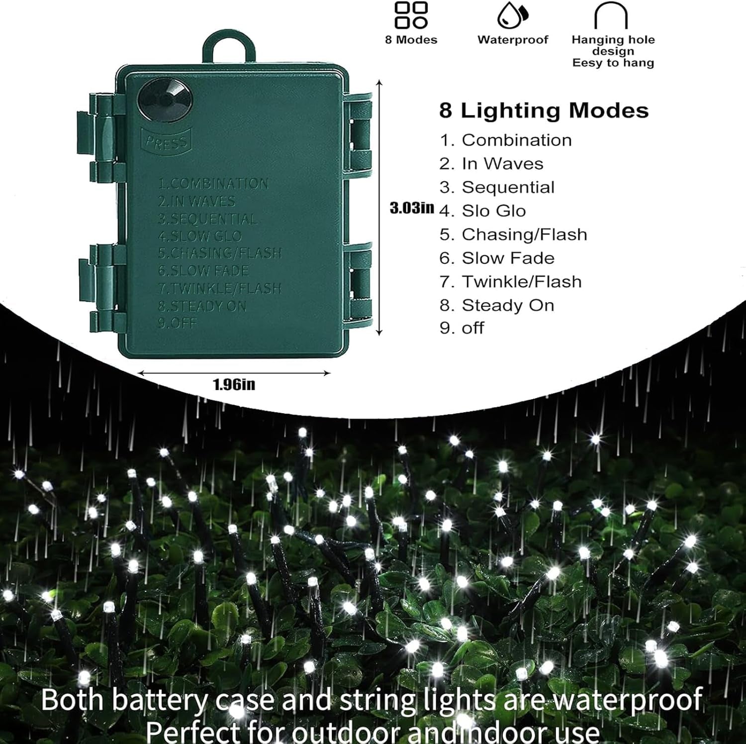 Christmas Cluster Lights 2.5M 200LED Christmas String Lights Battery Operated Fairy Light with 8 Modes Waterproof Xmas Tree Light for outside Indoor Decorations(Warm White)