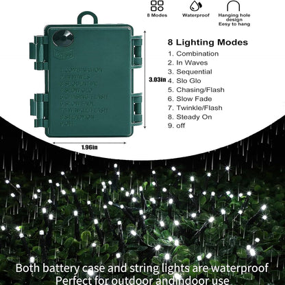 Christmas Cluster Lights 2.5M 200LED Christmas String Lights Battery Operated Fairy Light with 8 Modes Waterproof Xmas Tree Light for outside Indoor Decorations(Warm White)