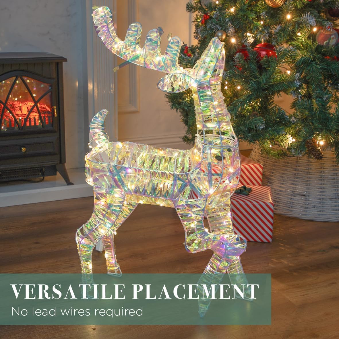 Iridescent Light up Reindeer/Bright White Christmas Lights/Indoors & Outdoors Suitable/Automatic 6 Hour Timer (75Cm)