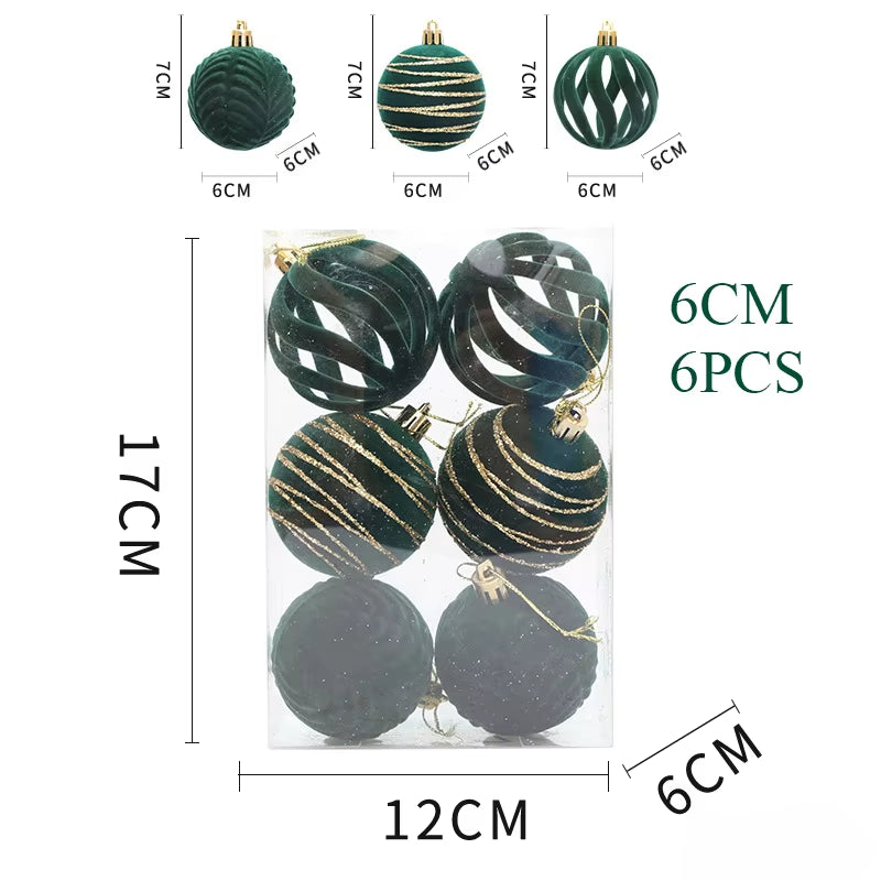 6/12Pcs 6Cm Wine Red Christmas Ball Ornaments Dark Green White Christmas Tree Party Decoration New Christmas Spheres Pendant