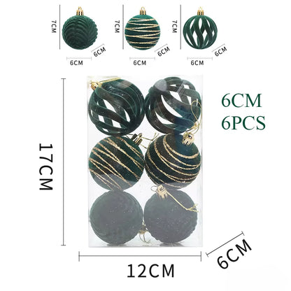 6/12Pcs 6Cm Wine Red Christmas Ball Ornaments Dark Green White Christmas Tree Party Decoration New Christmas Spheres Pendant