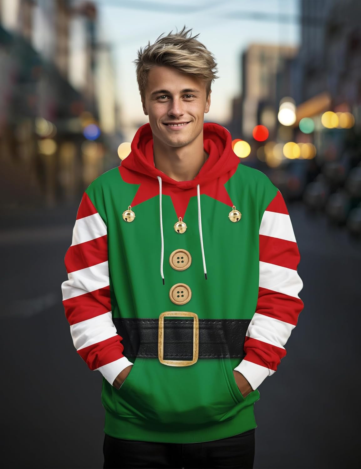 Ugly Christmas Hoodies Men Women Funny 3D Print Patterns Sweatshirt Pullover Couples Xmas Party Cool Tracky Hooded Jumper with Pockge