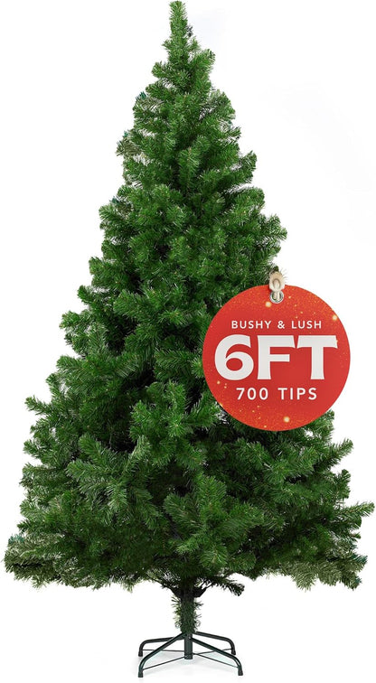 Christmas Tree 6Ft – Premium Artificial Xmas Tree with Metal Stand | Lush PVC Branches, Easy Assembly, Customisable with Baubles & Decor | Realistic Christmas Decorations for Holiday