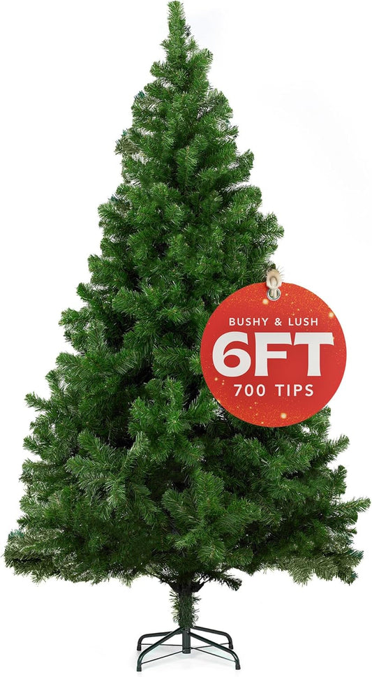 Christmas Tree 6Ft – Premium Artificial Xmas Tree with Metal Stand | Lush PVC Branches, Easy Assembly, Customisable with Baubles & Decor | Realistic Christmas Decorations for Holiday