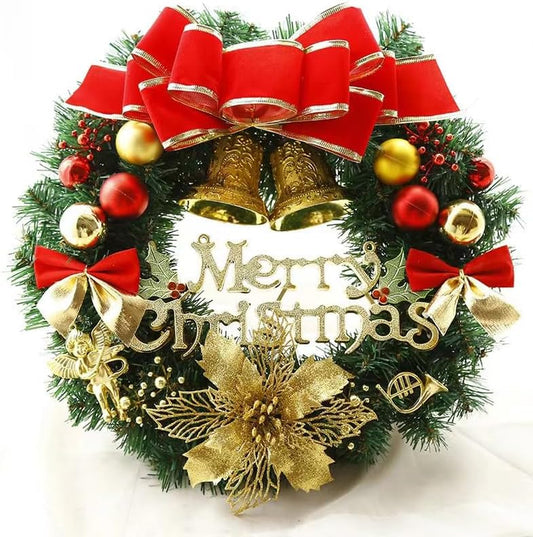 30Cm Christmas Garland Wreath,Merry Christmas Wreath Front Door Ornament,Christmas Wreath Decorative Hanging Ornament Window Door Wreath for Party Holiday Décor