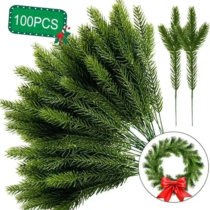 10-100PCS Christmas Artificial Branches Fake Plants Pine Needles Wreath Vine Rattan for Xmas Tree Gift Box Flowers Decoration