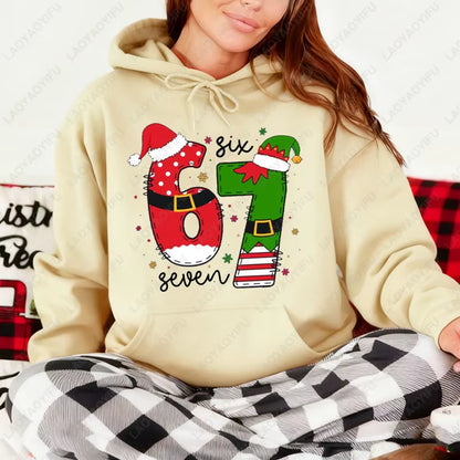 Funny Meme Six Seven Christmas 6 7 Xmas Graphic Unisex Hooded Sweatshirt Fashion Vintage Y2K Streetwear Holiday Gift Pullovers