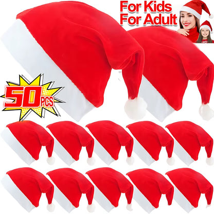 50/1PCS Adults Kids Christmas Hats Non-Woven Fabric Santa Claus Xmas Hats Cap Merry Christmas New Year Party Festival Decor Gift