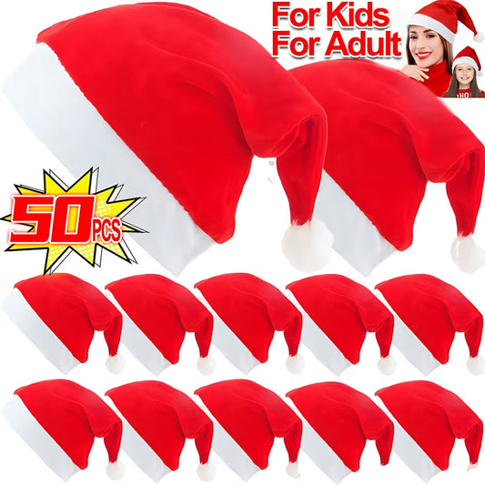 50/1PCS Adults Kids Christmas Hats Non-Woven Fabric Santa Claus Xmas Hats Cap Merry Christmas New Year Party Festival Decor Gift