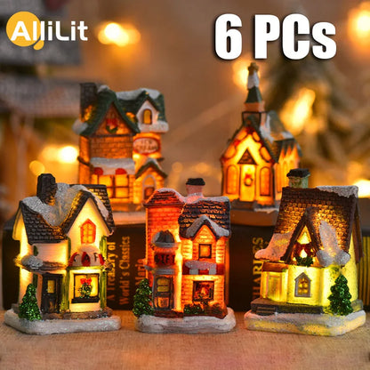 1~6Pcs LED Night Light Christmas Ornaments 2025 Luminous Castle Snow House Sculpture Xmas Decoration for Home New Year Navidad