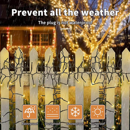 Christmas Cluster Lights 2.5M 200LED Christmas String Lights Battery Operated Fairy Light with 8 Modes Waterproof Xmas Tree Light for outside Indoor Decorations(Warm White)