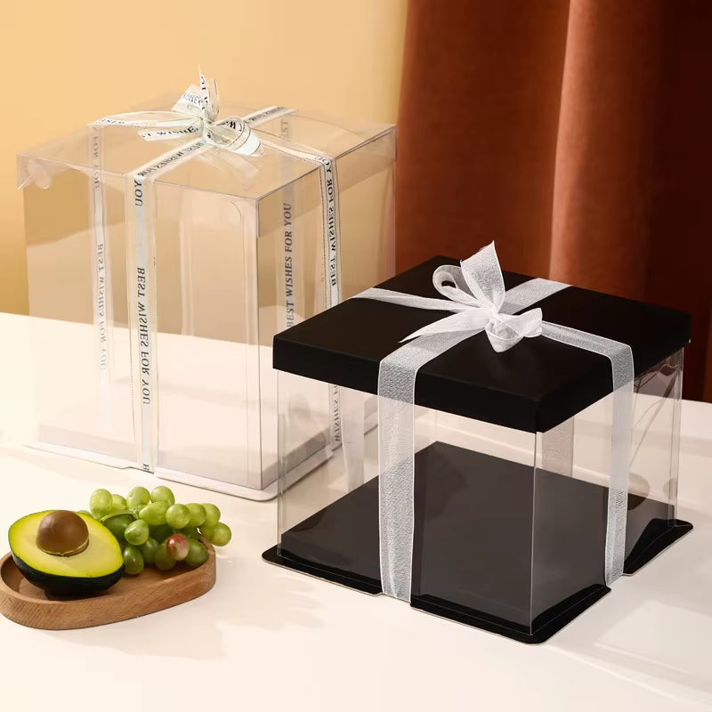 Transparent Birthday Cake Box Clear Gift Box Bakery Wrapping Boxes Cake Dessert Storage Boxes Wedding Party Present Case