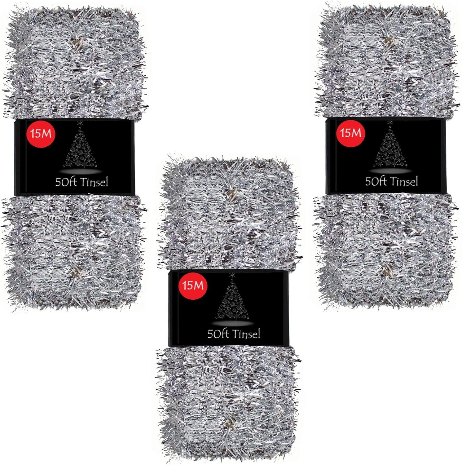 50Ft Tinsel Garland for Christmas Tree Decorations Xmas Thick Metallic Sparkly Foil Long Wide Stairs Crafts (Gold)