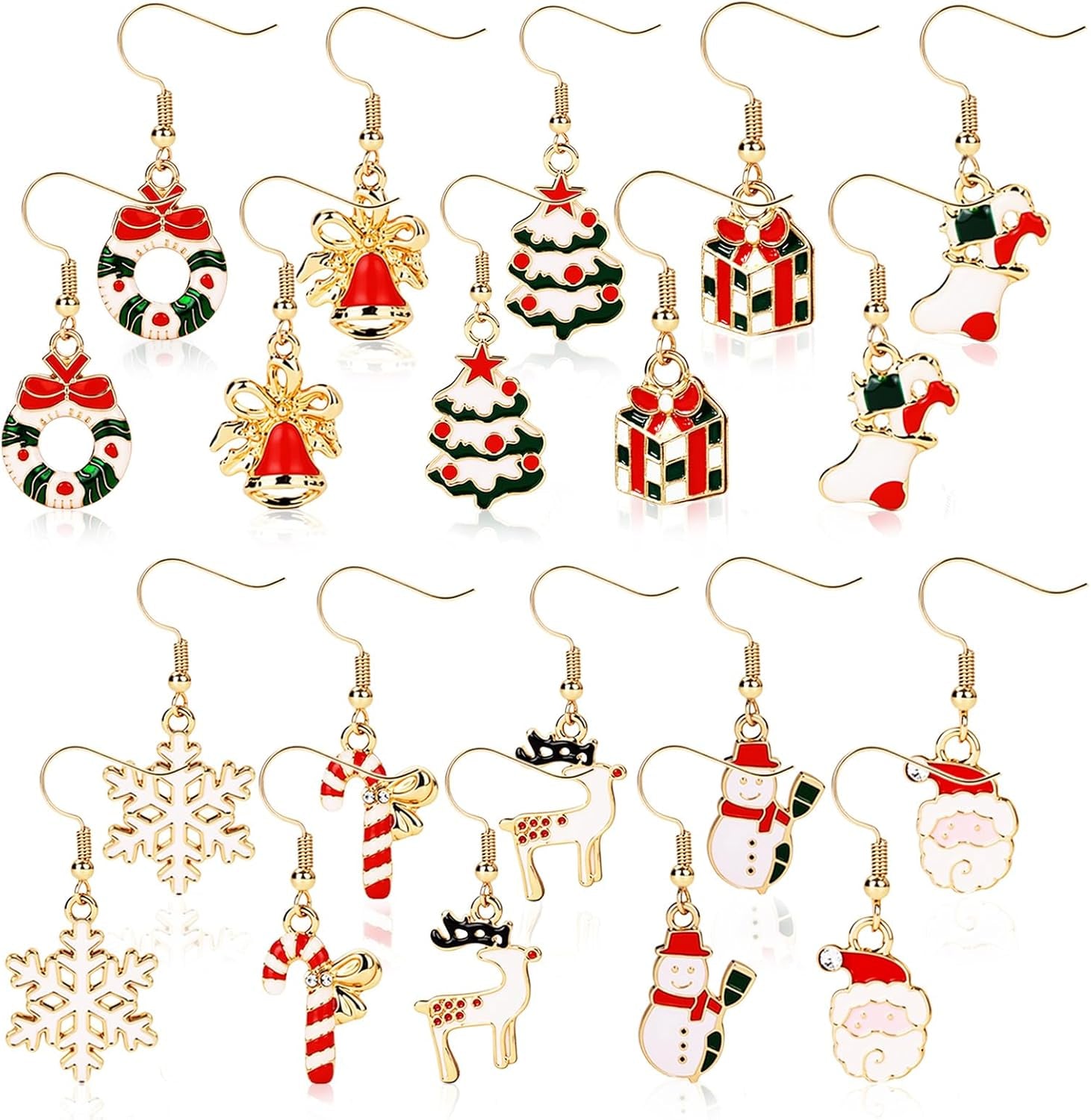 10 Pairs Christmas Earrings Christmas Drop Dangle Earrings for Women Jewellery Set Gifts for Women Girls Kids Xmas Party Decoration Costume