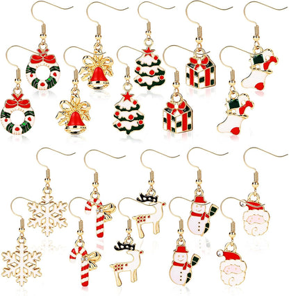 10 Pairs Christmas Earrings Christmas Drop Dangle Earrings for Women Jewellery Set Gifts for Women Girls Kids Xmas Party Decoration Costume