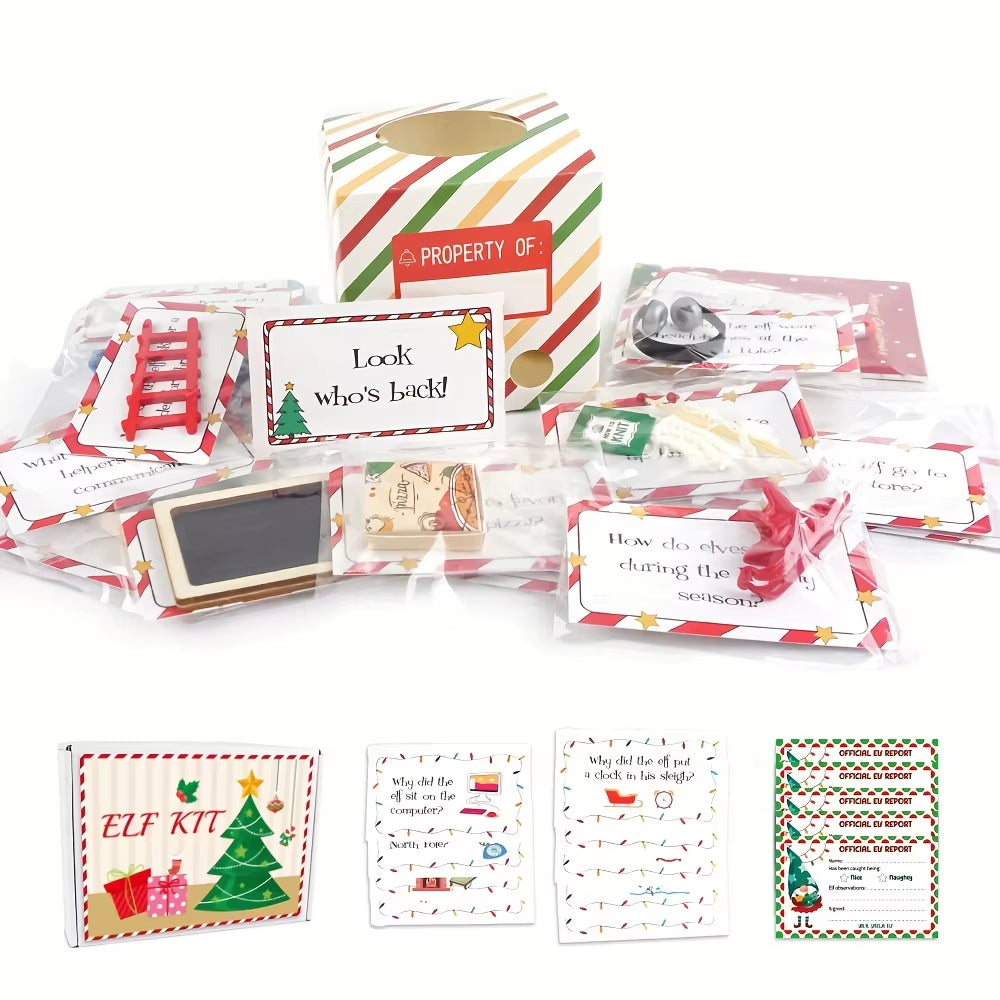 24-Day Elf Arrival Kit,Christmas Countdown Kit with Jokes and Surprises, Elf Set 24 Days of Christmas - Festive Home Decorations