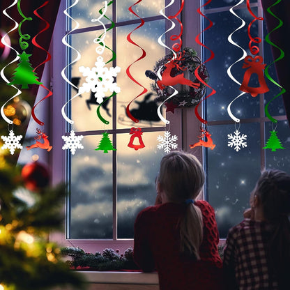 30PCS Christmas Ceiling Decorations, Christmas Hanging Decorations Indoor, Christmas Hanging Swirls Decorations, Christmas Tree, Bell, Reindeer, Snowflake for Birthday Holiday Party Décor