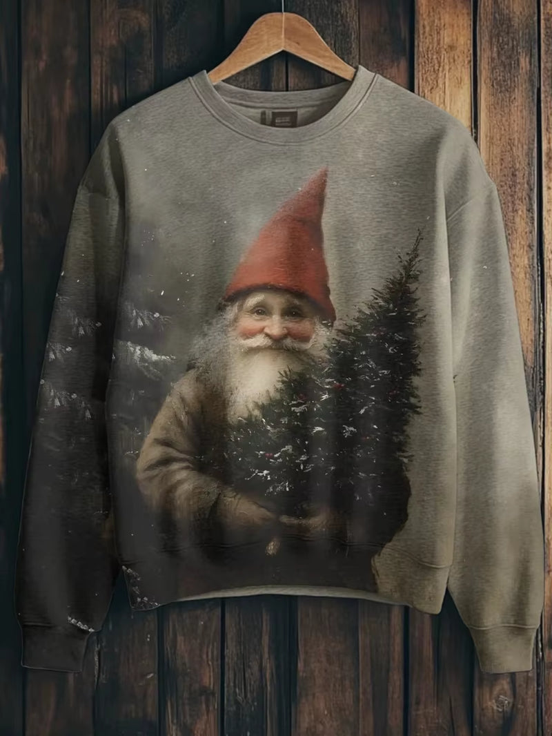 Men'S Pullover Vintage Christmas Santa Claus Rides Sleigh in the Snow Town Art Print Casual Sweatshirt Autumn 2025 Holiday Tops