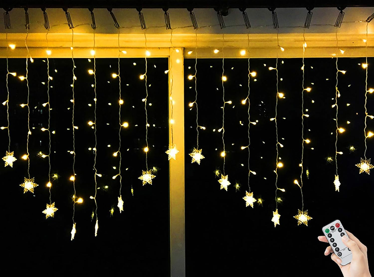 Christmas Window Lights 2M X 1M 104 Leds Snowflakes Curtain Fairy Light Xmas Decoration Icicle Lights Indoor Party Bedroom