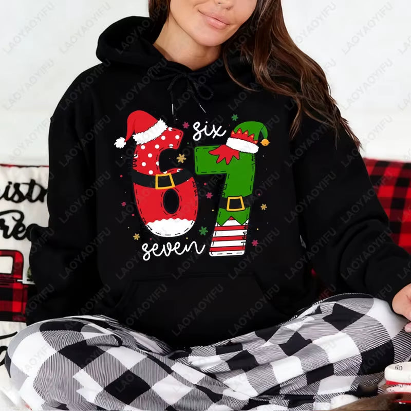 Funny Meme Six Seven Christmas 6 7 Xmas Graphic Unisex Hooded Sweatshirt Fashion Vintage Y2K Streetwear Holiday Gift Pullovers