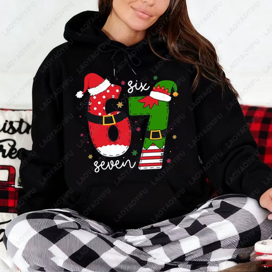Funny Meme Six Seven Christmas 6 7 Xmas Graphic Unisex Hooded Sweatshirt Fashion Vintage Y2K Streetwear Holiday Gift Pullovers