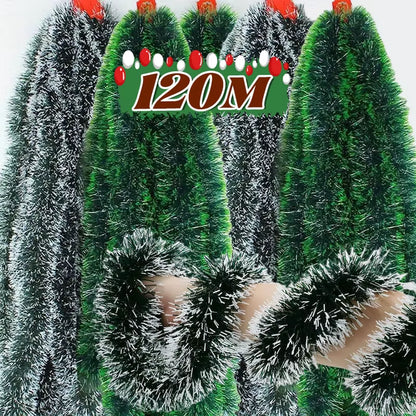 Christmas Ribbon Garland Xmas Tree Foil Pull Flower Ribbons Ornaments Green Cane Tinsel Wedding Party Decoration Supplies