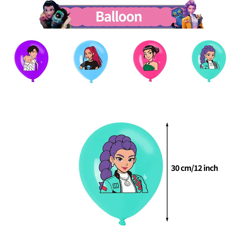 Hot Kpop Demon Birthday Party Decoration Huntrix Kpop Anime Birthday Party Supplies Hunter Group Cake Topper Balloons Decor Sets