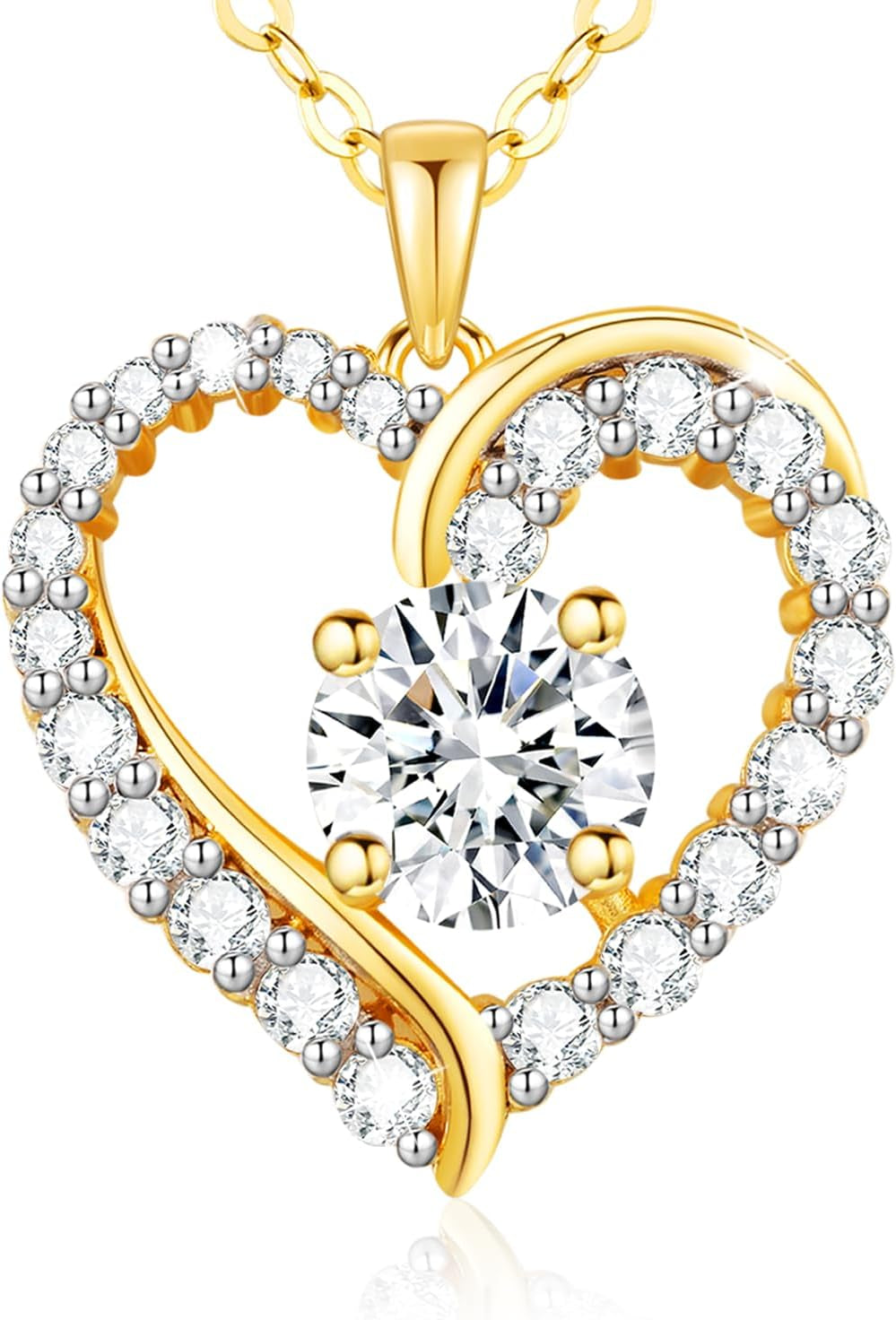 Necklaces for Women Gold Heart Necklace 925 Sterling Silver Birthstone Necklace, 14K Gold Jewellery Gifts for Women Her Girlfriend Wife Christmas Anniversary Birthday Mothers Day