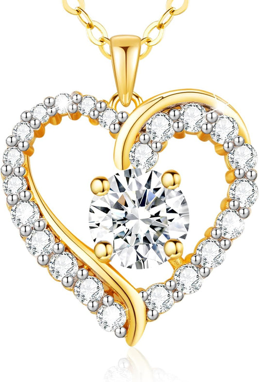 Necklaces for Women Gold Heart Necklace 925 Sterling Silver Birthstone Necklace, 14K Gold Jewellery Gifts for Women Her Girlfriend Wife Christmas Anniversary Birthday Mothers Day