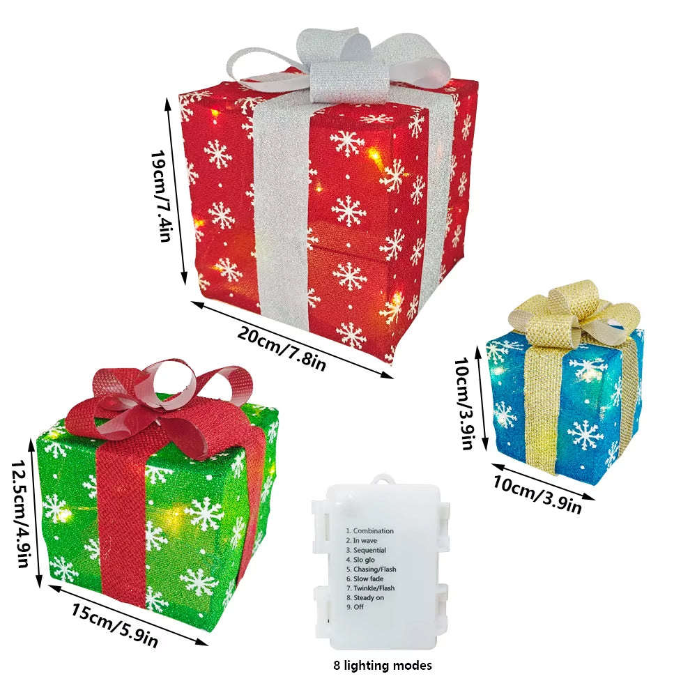 3PCS Christmas Lighted Gift Boxes, LED Lighted Gift Boxes for Christmas Decor Outdoor Indoor, Light up Gifts Box