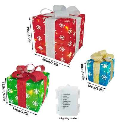 3PCS Christmas Lighted Gift Boxes, LED Lighted Gift Boxes for Christmas Decor Outdoor Indoor, Light up Gifts Box