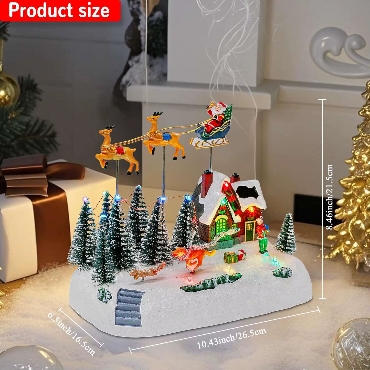 Animated Santa Sleigh Christmas Village Decoration Music Light-Up Building Accessories Snots on the Run Figurine for Indoor Use