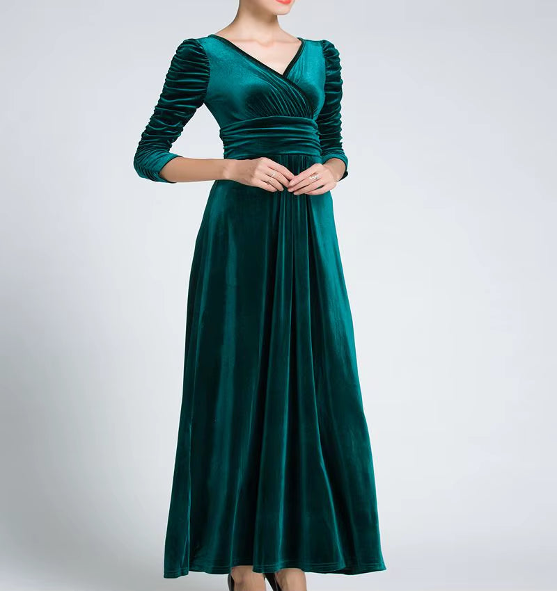Women Clothing plus Size Long Dress Velvet Autumn V-Neck Evening Bridesmaid Party Prom Abayas Muslim Kaftan African Maxi Dress