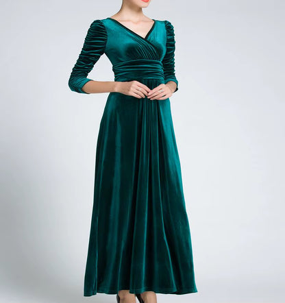 Women Clothing plus Size Long Dress Velvet Autumn V-Neck Evening Bridesmaid Party Prom Abayas Muslim Kaftan African Maxi Dress