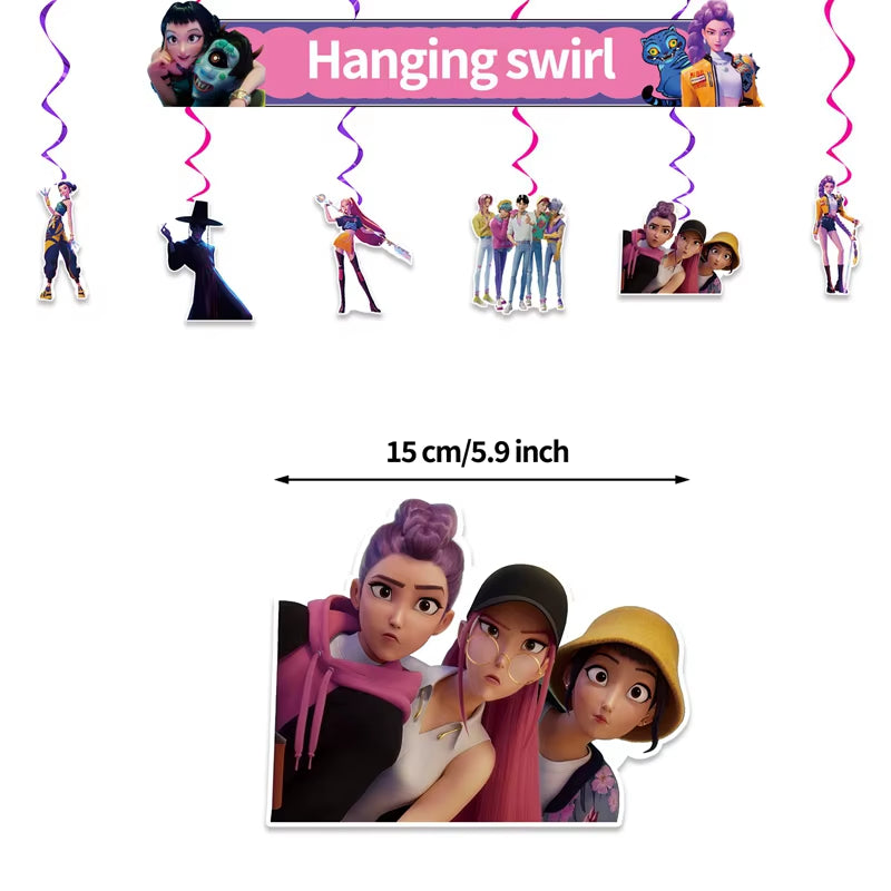 Hot Kpop Demon Birthday Party Decoration Huntrix Kpop Anime Birthday Party Supplies Hunter Group Cake Topper Balloons Decor Sets