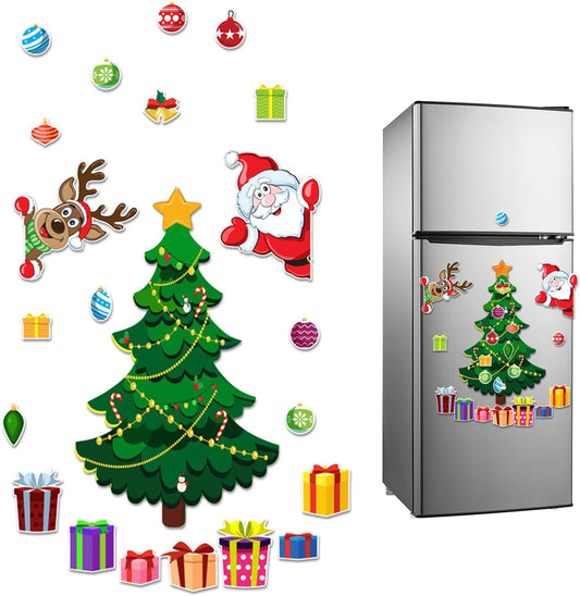 Magnetic Stickers Christmas Tree Decorations, Xmas Themed Fridge Magnets Sticker Decoration Include Reindeer Santa Claus Gift Box, Home Decor for Indoors Outdoor Metal Door Mailbox Car