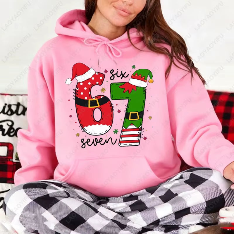 Funny Meme Six Seven Christmas 6 7 Xmas Graphic Unisex Hooded Sweatshirt Fashion Vintage Y2K Streetwear Holiday Gift Pullovers