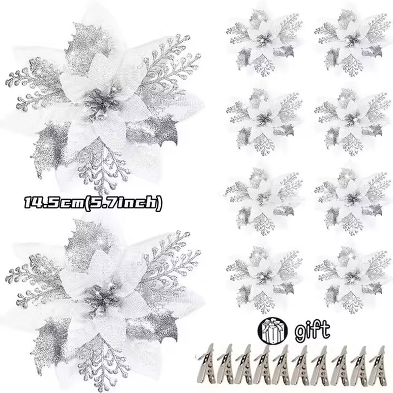 100-1Pcs 14.5Cm Artificial Christmas Flowers Christmas Tree Decorations Happy New Year Decorations Christmas Fake Flowers
